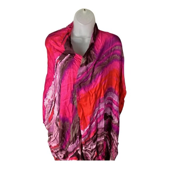 Brightly Colored Women's Abstract Swirl Pattern Scarf With Fringe Ends 70" X 20" - Picture 10 of 10